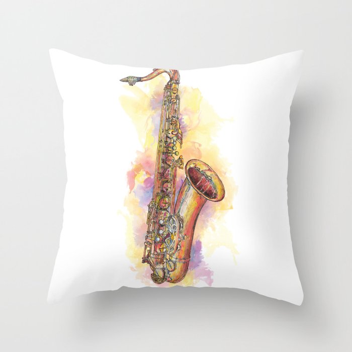 Tenor Saxophone Pen & Ink Drawing Throw Pillow