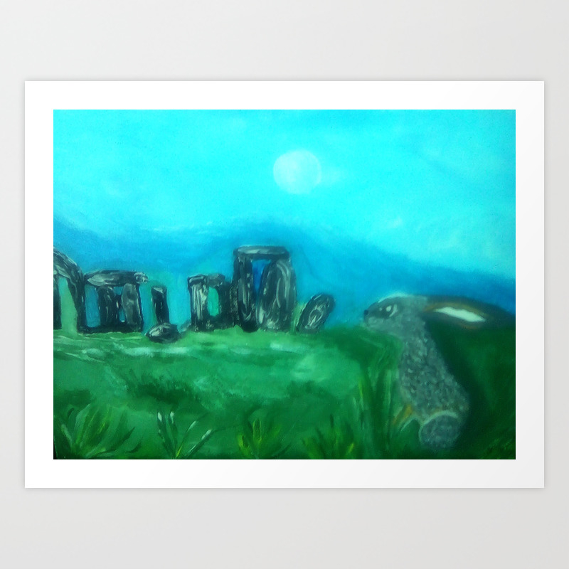 Moon Gazing Hare At Stonehenge Art Print By Zippy007 Society6