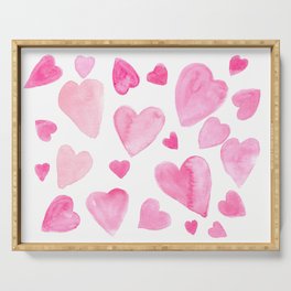 Pink Watercolor Hearts Serving Tray
