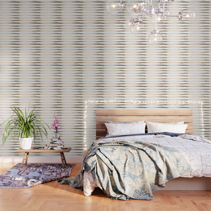 Simply Brushed Stripes White Gold Sands on White Wallpaper