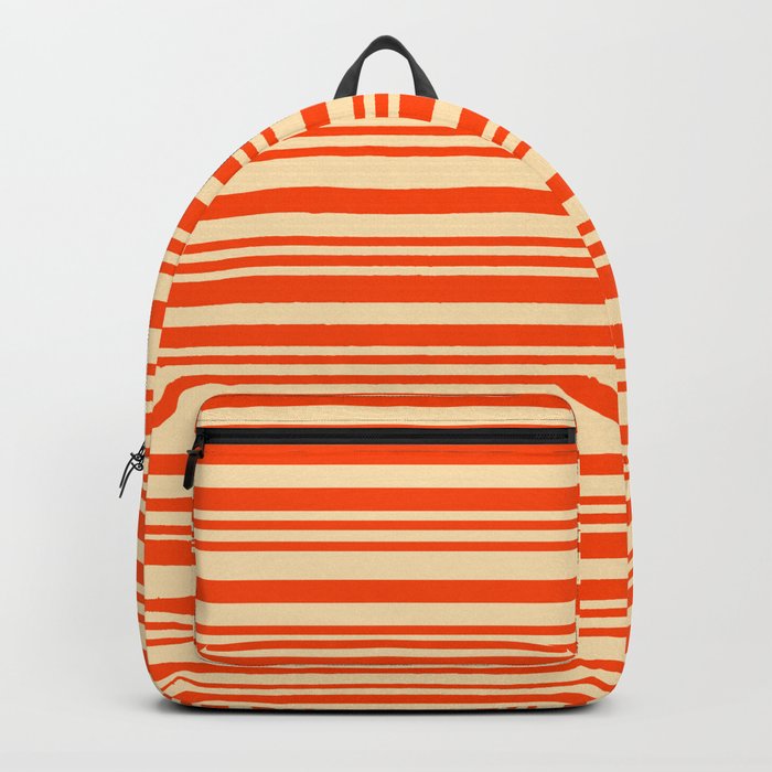 Red and Beige Colored Lined Pattern Backpack