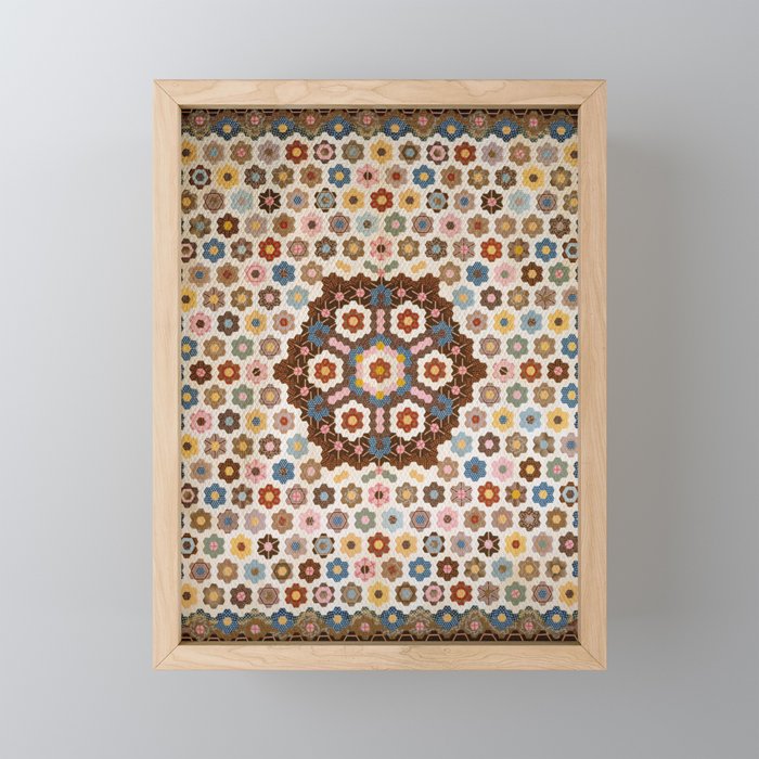 Antique Honeycomb Quilt Textile  Framed Mini Art Print
