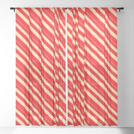 [ Thumbnail: Tan & Red Colored Lined/Striped Pattern Sheer Curtain ]