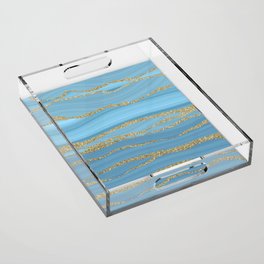 Sky Blue Faux Marble Mermaid Ocean Waves Acrylic Tray