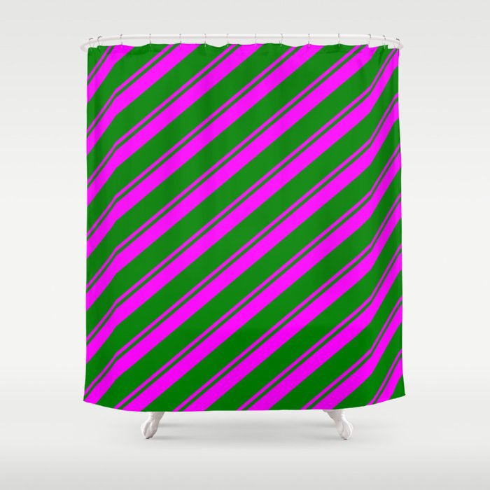 Fuchsia & Green Colored Striped Pattern Shower Curtain