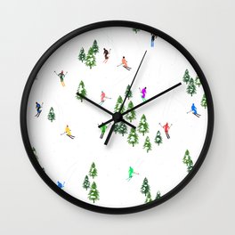 Retro Alpine Skiers Illustration I - Ski resort fun Wall Clock
