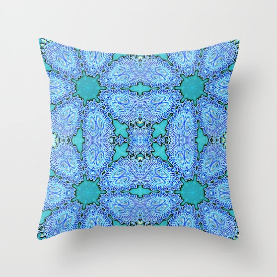 Turquoise Blue Crystal Floral Throw Pillow by 2sweet4words Designs Society6