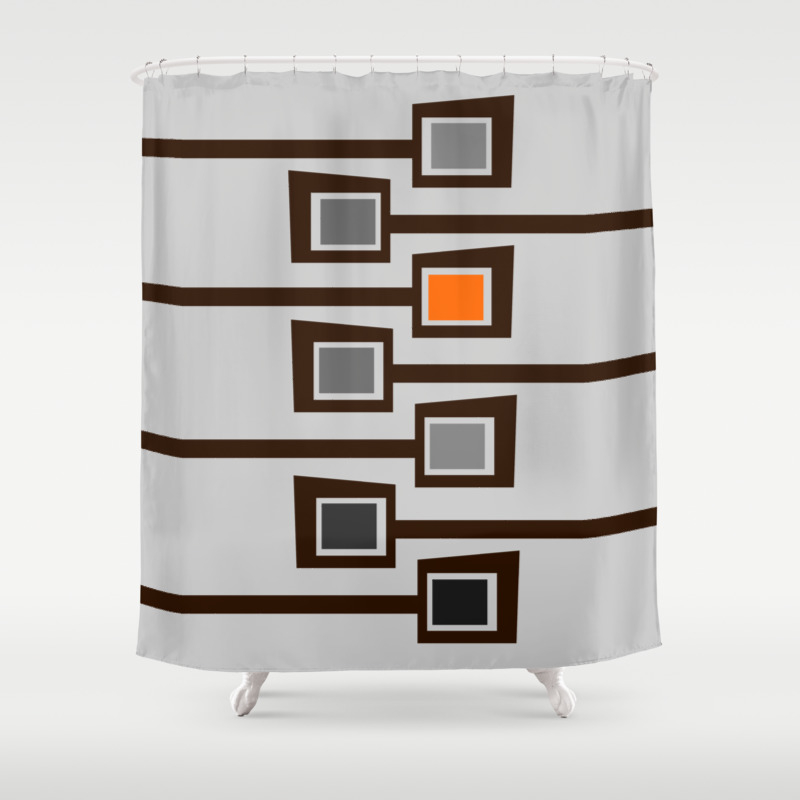 Mid Century Modern Print A Pop Of Orange On Gray Shower Curtain