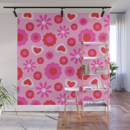 CHARMING FLORAL LOVE HEARTS PATTERN Wall Mural
