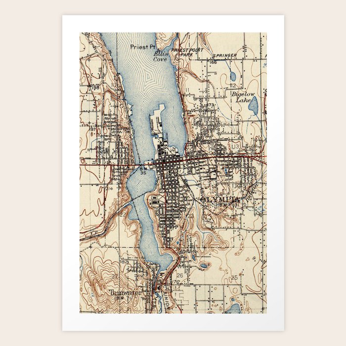 Vintage Map of Olympia Washington (1934) Art Print by BravuraMedia ...