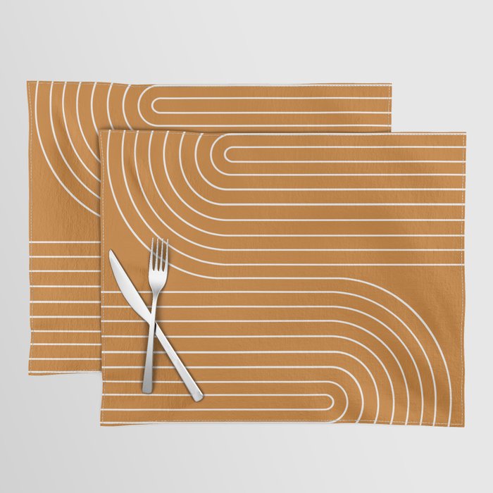 Minimal Line Curvature XCIII Bright 70s Orange Mid Century Modern Arch Abstract Placemat