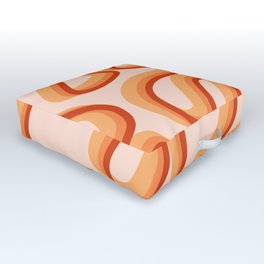 Ela - Orange Retro Line Swirl Ribbon Pattern Outdoor Floor Cushion