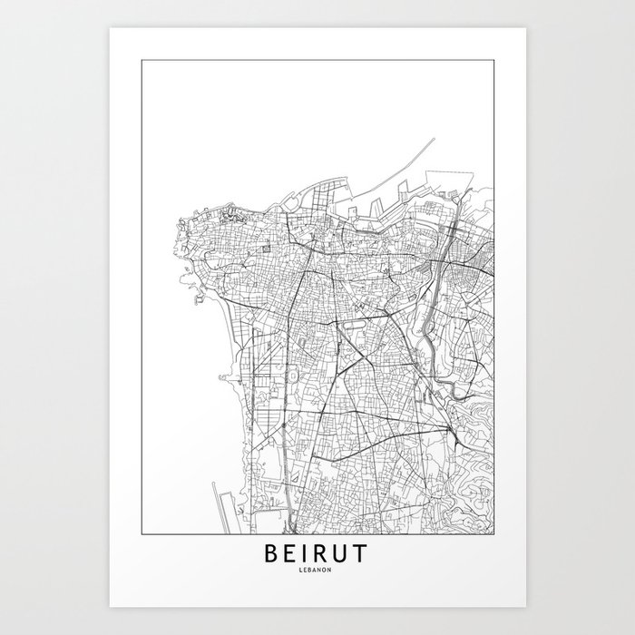 Beirut White Map Art Print
