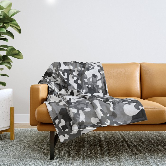 Gray Camouflage Print Cool Trendy Camo Pattern Throw Blanket