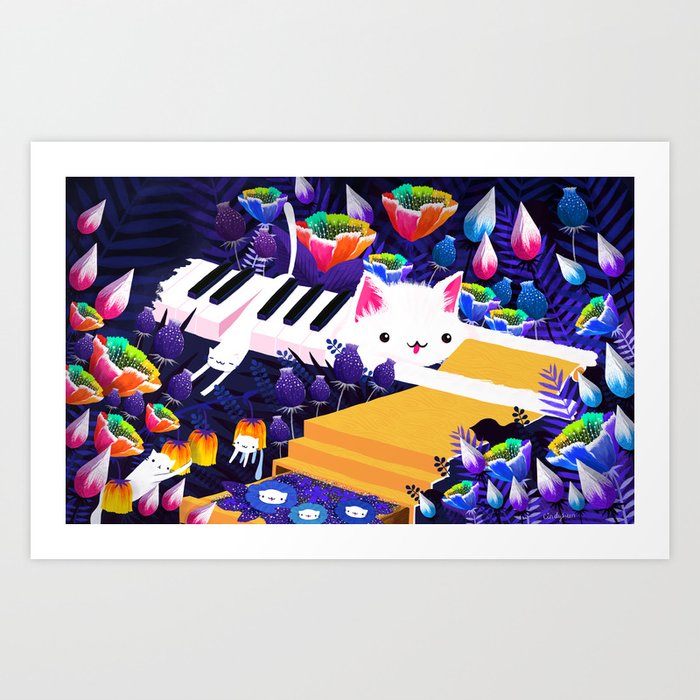 Piano Cat in the Forest Art Print