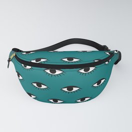 Black & White Eye Pattern on Teal Ombre Background Fanny Pack