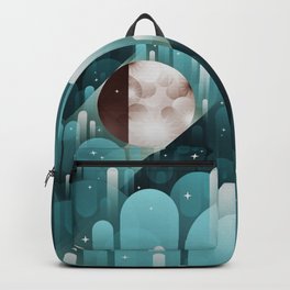 Fly me to the Moon Backpack | Sky, White, Children, Space, Satellite, Blue, Graphicdesign, Circle, Star, Illustration 