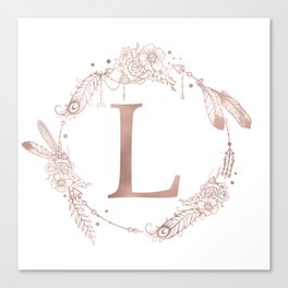 Letter L Rose Gold Pink Initial Monogram Canvas Print