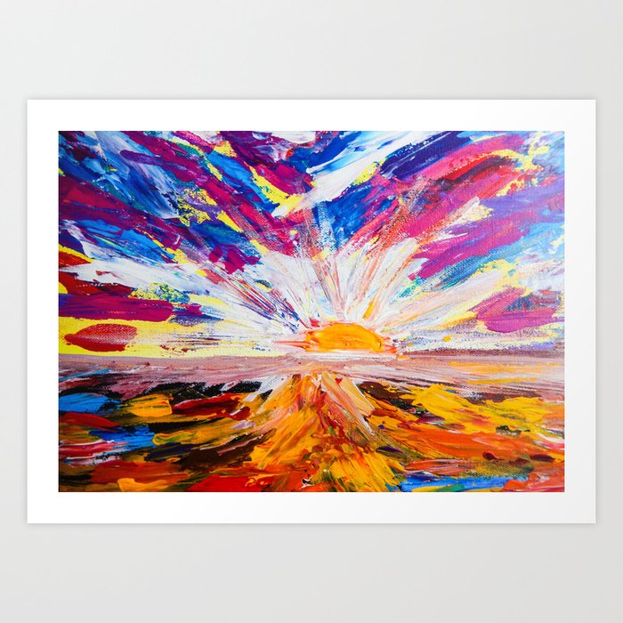 Electric Sunrise Abstract Landscape Painting Art Print By