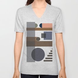 MCM Abstract Print Mid Century Modern Design V Neck T Shirt