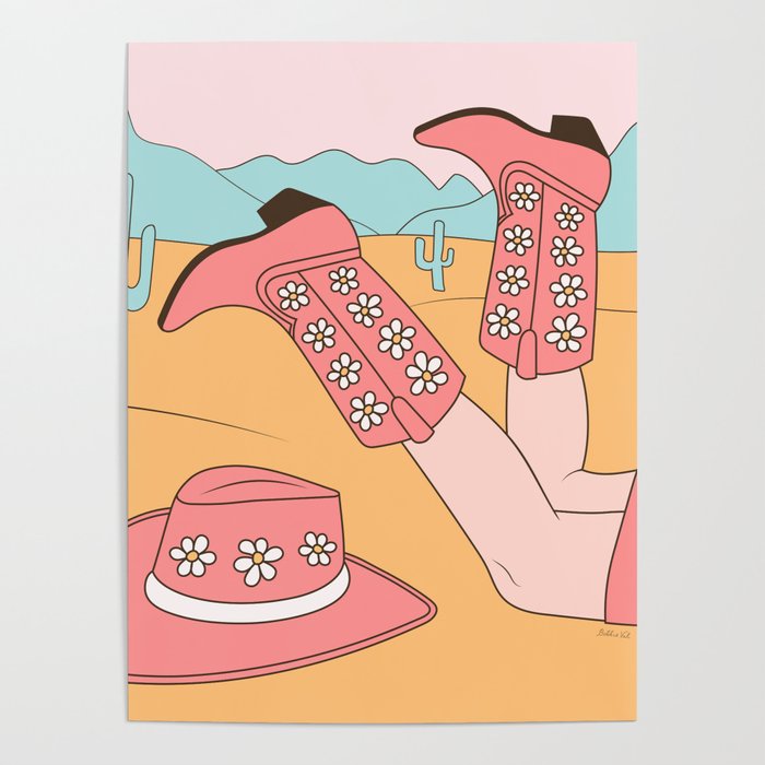 Chill Cowgirl in the Desert, Girl with Cowboy Boots and Hat Poster