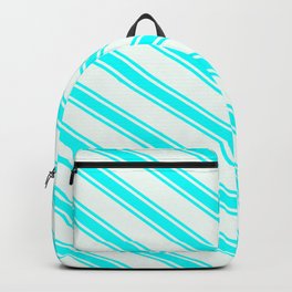 [ Thumbnail: Mint Cream & Aqua Colored Lined/Striped Pattern Backpack ]