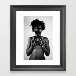 Woman with the camera | photography | black and white | Fine art | Poster | Black woman | Sexy Framed Art Print