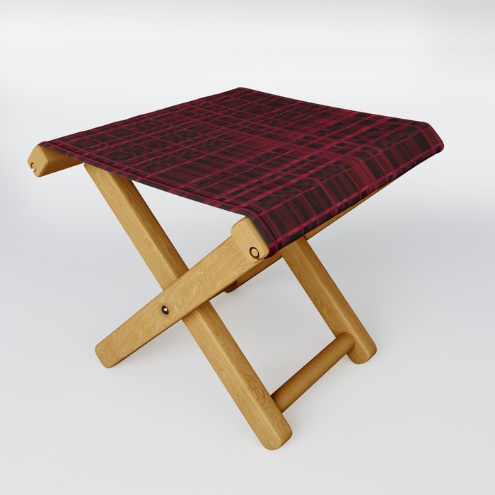 Crimson Red Grid Lines Folding Stool