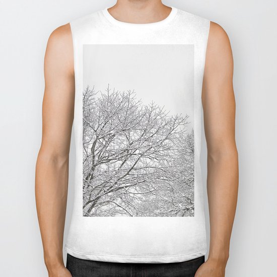 Snow covered tree tops Biker Tank