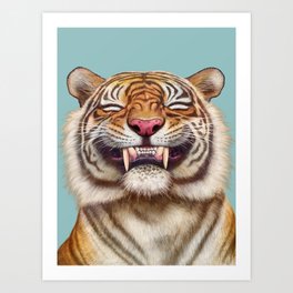 Smiling Tiger Art Print | Acrylic, Funny, Painting, Fur, Tiger, Face, Tooth, Digital, Teeth, Art 