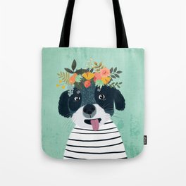 PUPPY DOG WITH FLOWERS Tote Bag