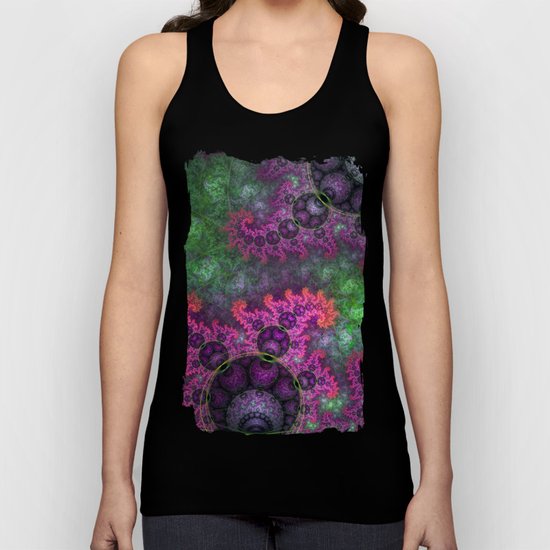 Dragon spirals in a green field, fractal art Unisex Tank Top