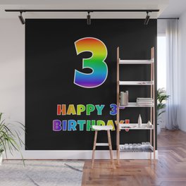 [ Thumbnail: HAPPY 3RD BIRTHDAY - Multicolored Rainbow Spectrum Gradient Wall Mural ]