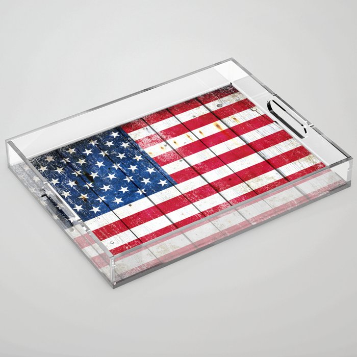 Distressed American Flag On Wood Planks - Horizontal Acrylic Tray