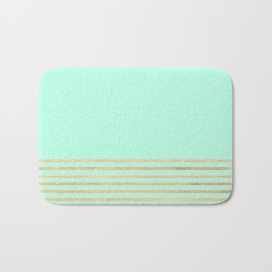 Mint and Gold stripes Bath Mat