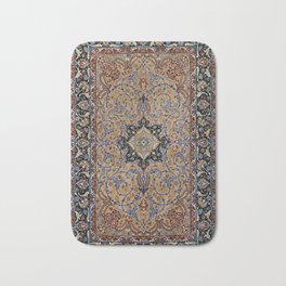 Central Persia Isfahan Old Century Authentic Colorful Golden Yellow Blue Vintage Patterns Bath Mat
