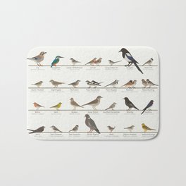 [Old Version] European Garden Birds Bath Mat | Birdwatcher, Birdwatching, Pigeon, Sparrow, Nightingale, Swift, Bluetit, Kingfisher, Birder, Wallchart 