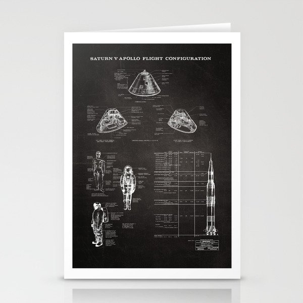 Apollo 11 Saturn V Command Module Blueprint in High Resolution (black) Stationery Cards