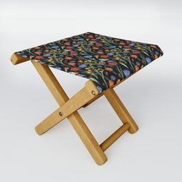 Red, blue and orange flower collection black background Folding Stool