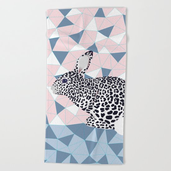 Cute Rabbit Leopard Pattern Design Beach Towel