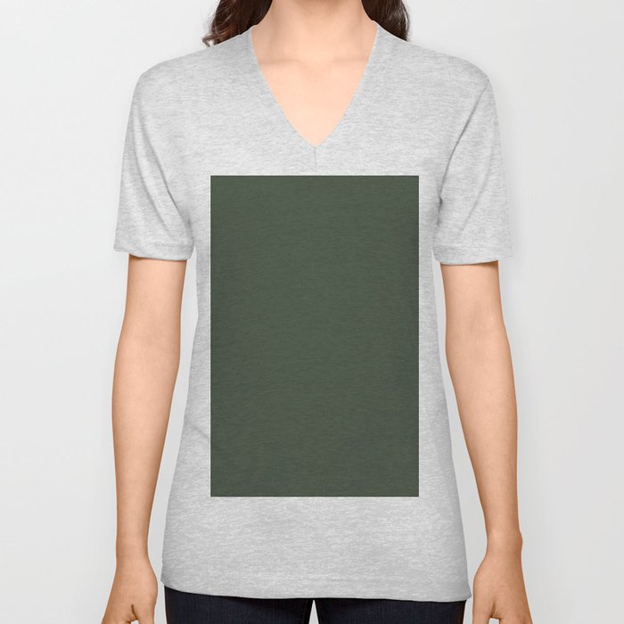 Dark Gray Green Solid Color Pantone Black Forest 19-0315 TCX Shades of Black Hues V Neck T Shirt