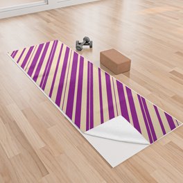 [ Thumbnail: Purple & Tan Colored Lines/Stripes Pattern Yoga Towel ]