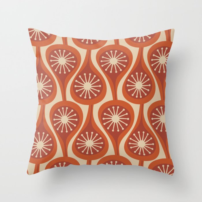 Mid Century Modern Atomic Drops Retro Pattern in Midcentury Burnt Orange and Beige Throw Pillow