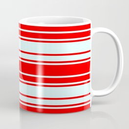 [ Thumbnail: Light Cyan & Red Colored Pattern of Stripes Coffee Mug ]