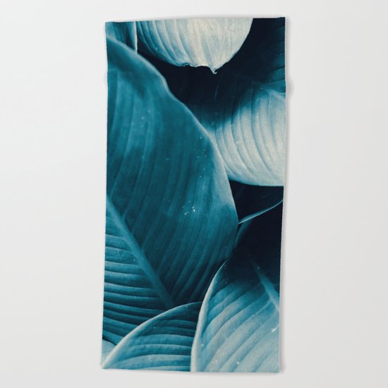 Blue Tropical Leaves Beach Towel