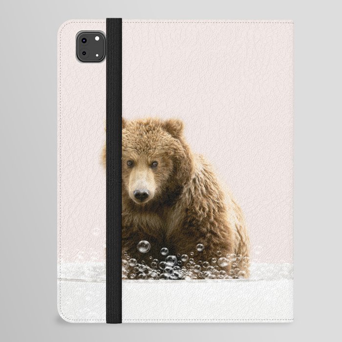 Bear in a Bathtub, Bear Taking a Bath, Bear Bathing, Bathtub Animal Art Print By Synplus iPad Folio Case