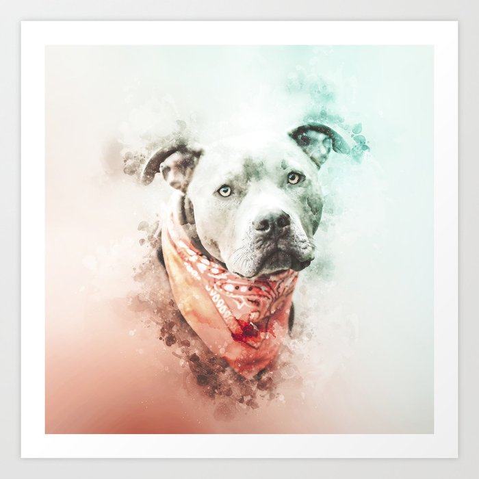 Pit Bull Digital Watercolor Painting Art Print By Rhnpredator Society6