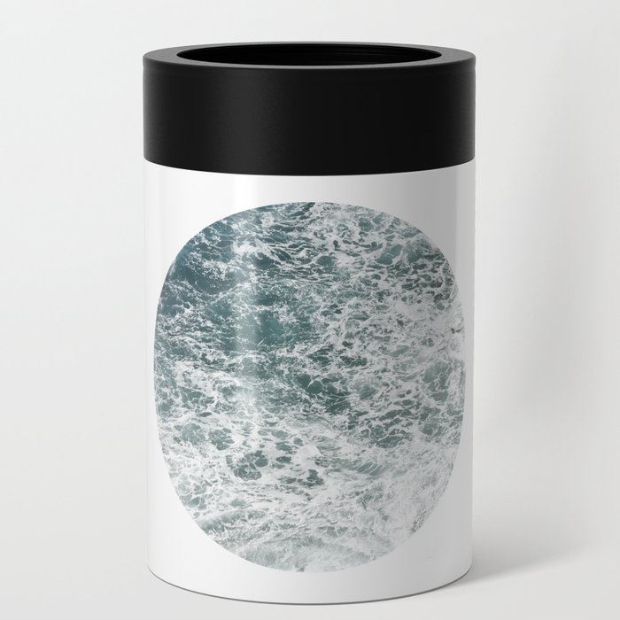 Frothy Blue Ocean Sea Waves Pacific Water Pinhole Circle Geometric Photography Art Mural Northwest Can Cooler