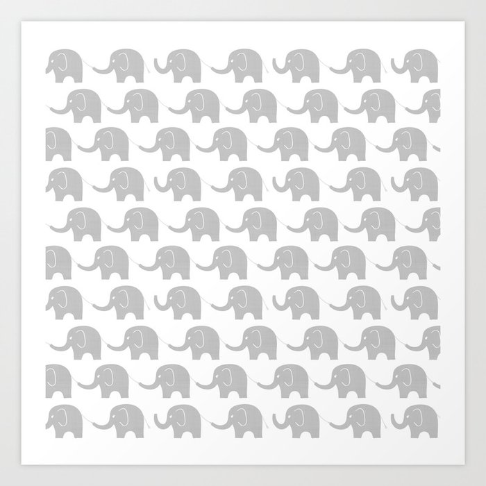 Grey Elephant Parade Art Print