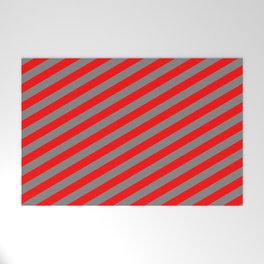[ Thumbnail: Gray and Red Colored Lined/Striped Pattern Welcome Mat ]